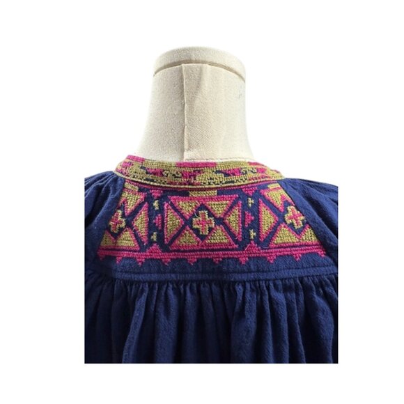 Free People Boho Embroidered Crop Top Navy Blue Peasant Blouse Medium - Picture 6 of 10